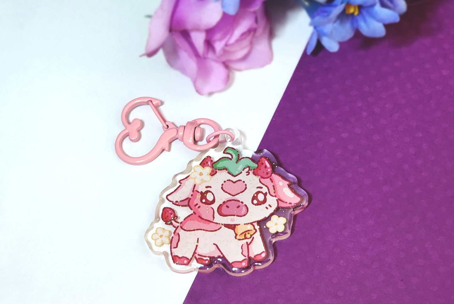 Strawberry Cow Acrylic Charm