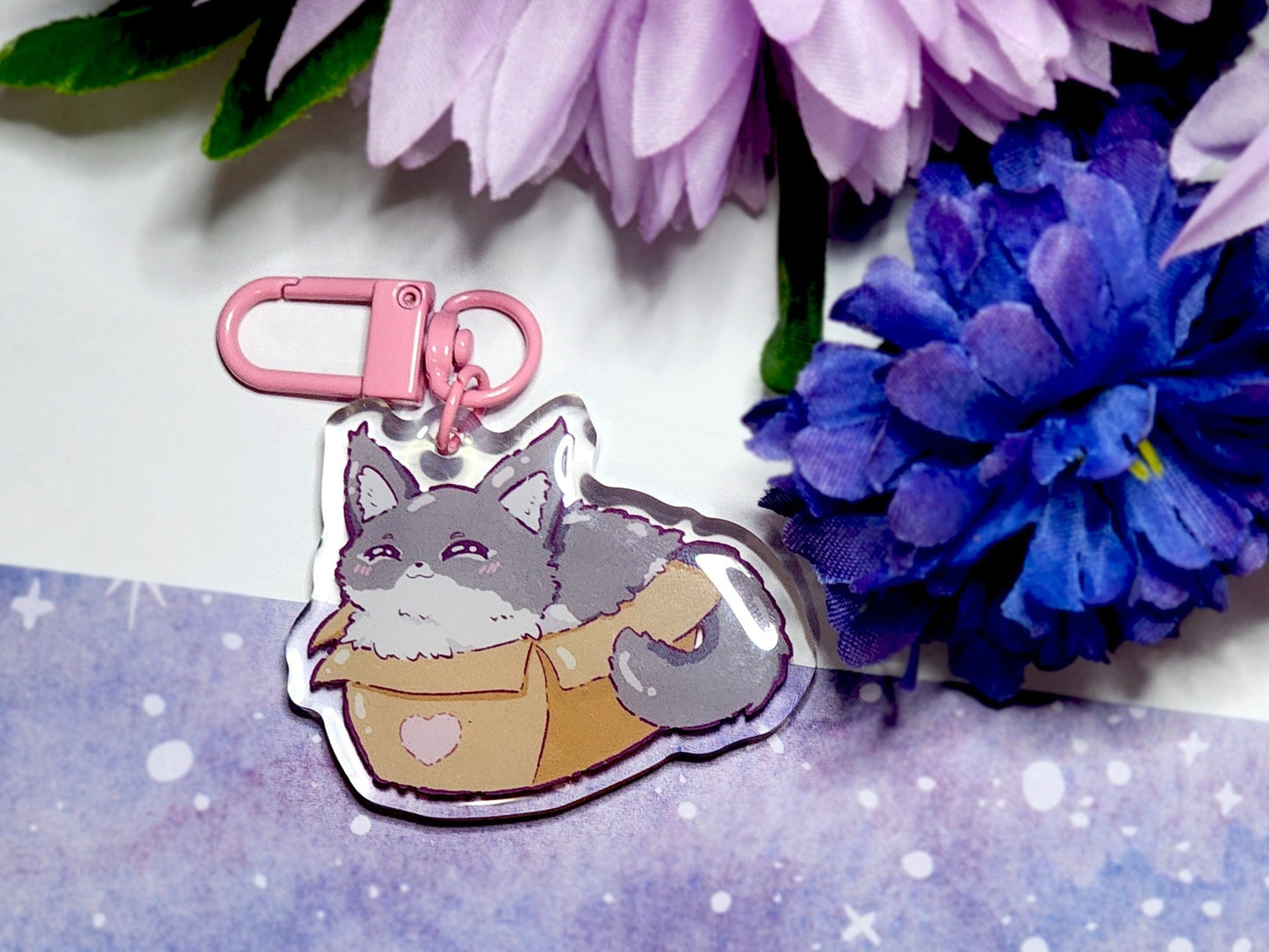 Kawaii Cat in a box Acrylic Charm - #shop_name