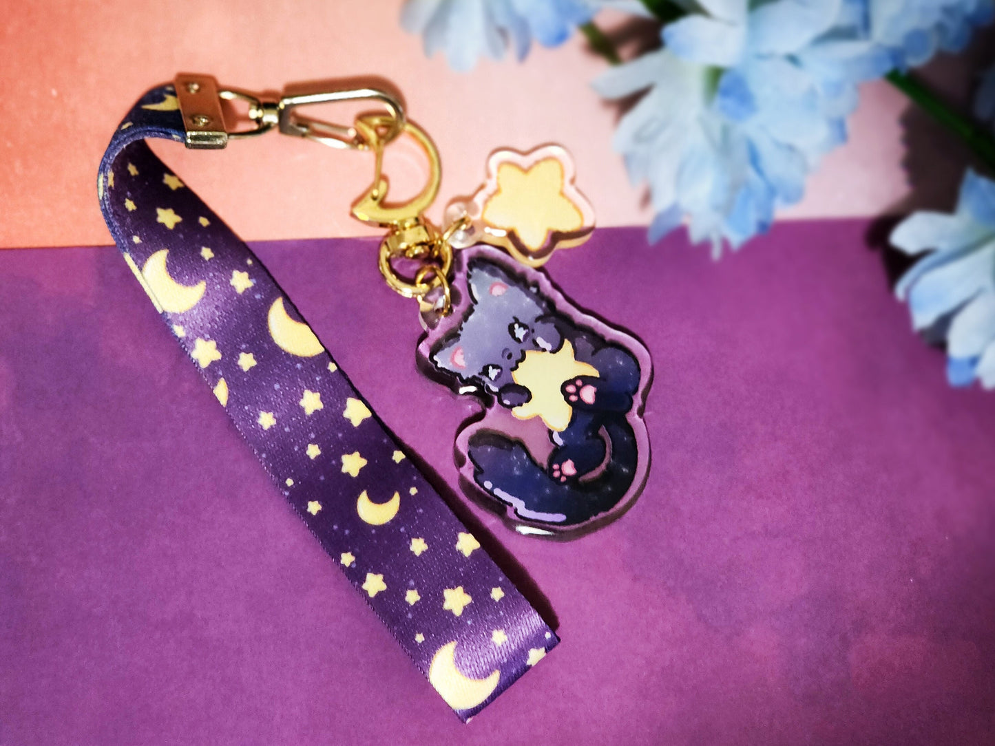 Star Cat Acrylic Charm Wrist Lanyard