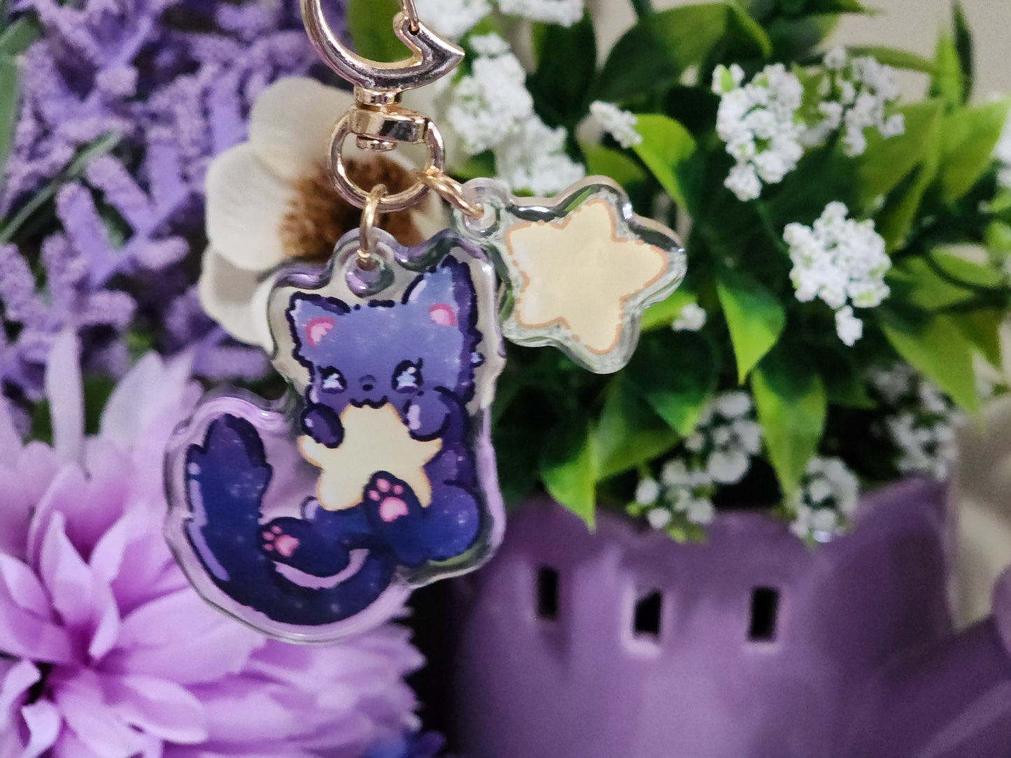 Star Cat Acrylic Charm Wrist Lanyard